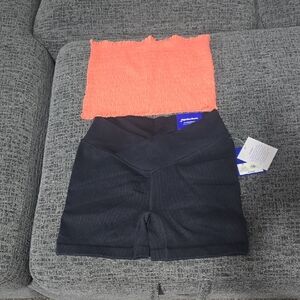 Zara Black Shorts with Coral Top